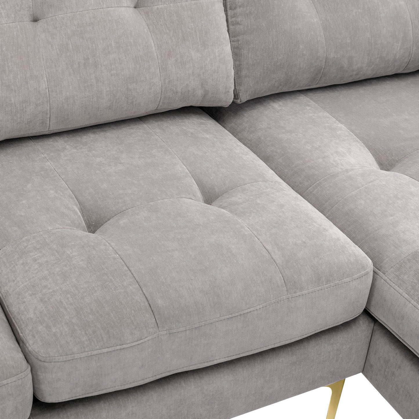 Cozy L-Shaped Sectional Sofa with Movable Ottoman - Light Grey