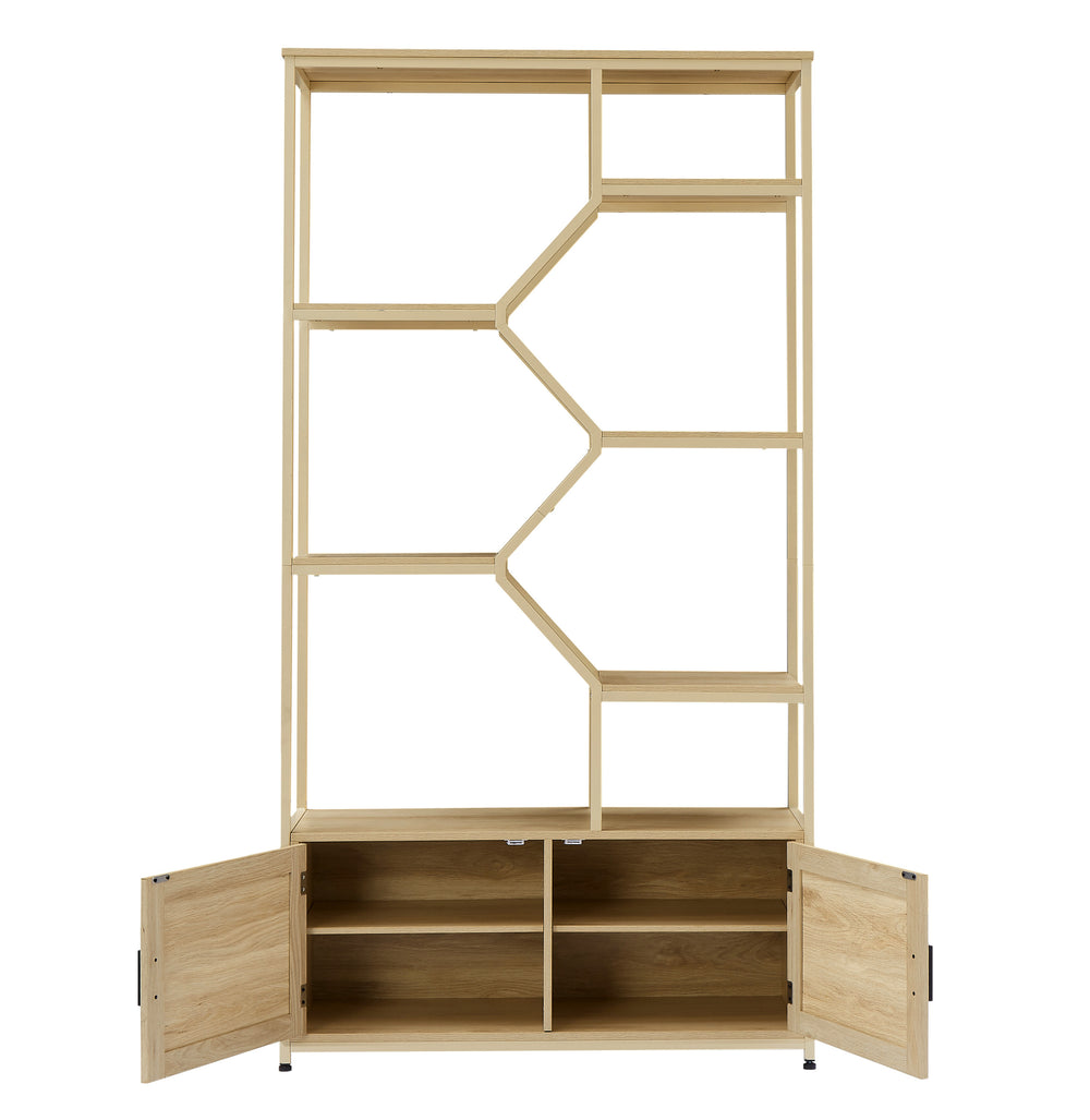 Natural Rattan Tall Bookshelf with Cabinet