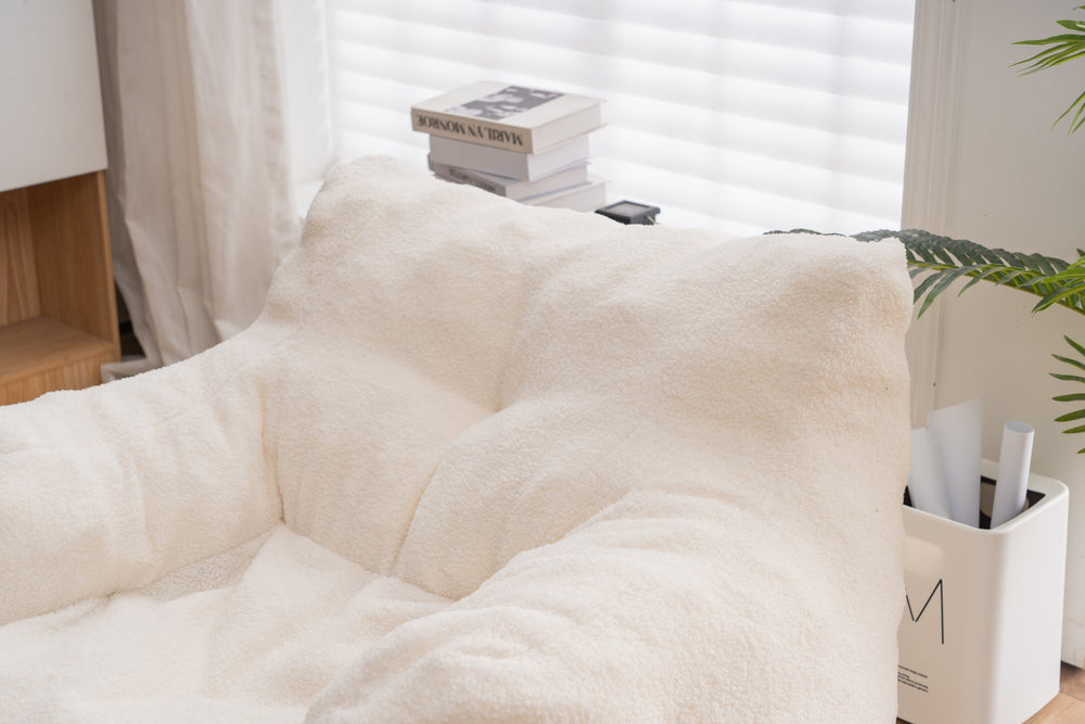 Cozy Teddy Bean Bag Chair in Ivory White