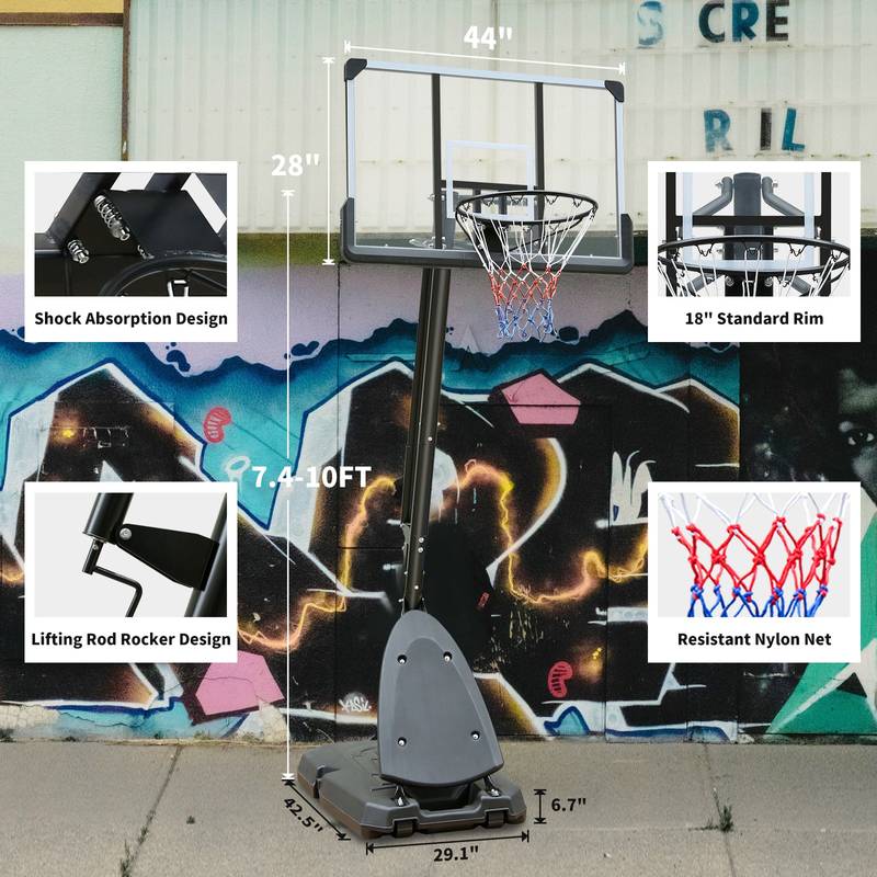 Adjustable Outdoor Basketball Hoop with Portable Base