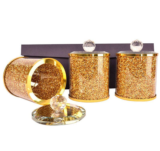 Glamour Canister Set: Tea, Sugar, and Coffee with Sparkling Tray