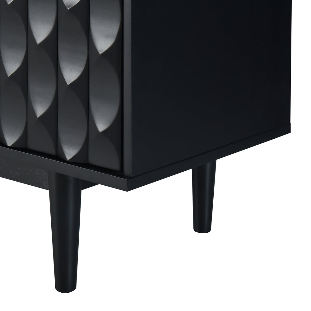 Sleek Black Sideboard with Stylish Curved Doors and Silver Handles