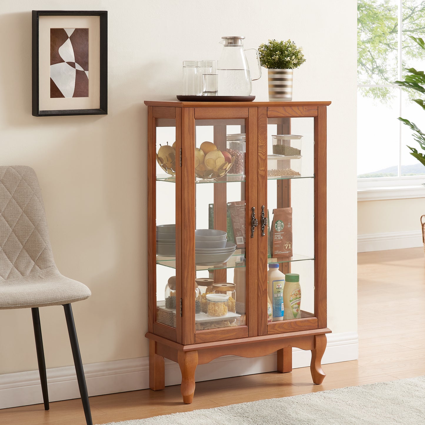 Elegant Lighted Curio Cabinet with Adjustable Shelves