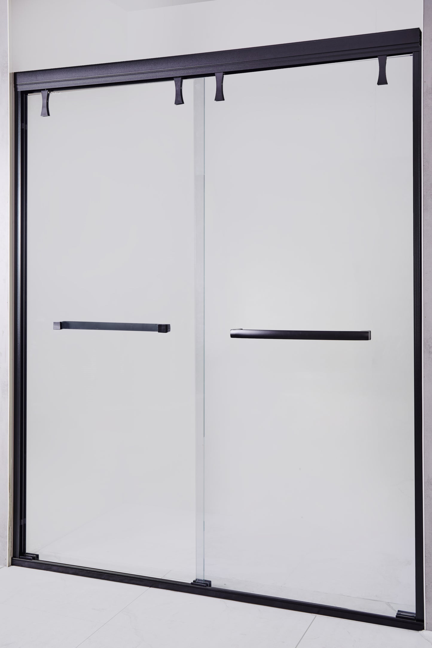 Sleek Matte Black Double Sliding Shower Door with Safety Glass