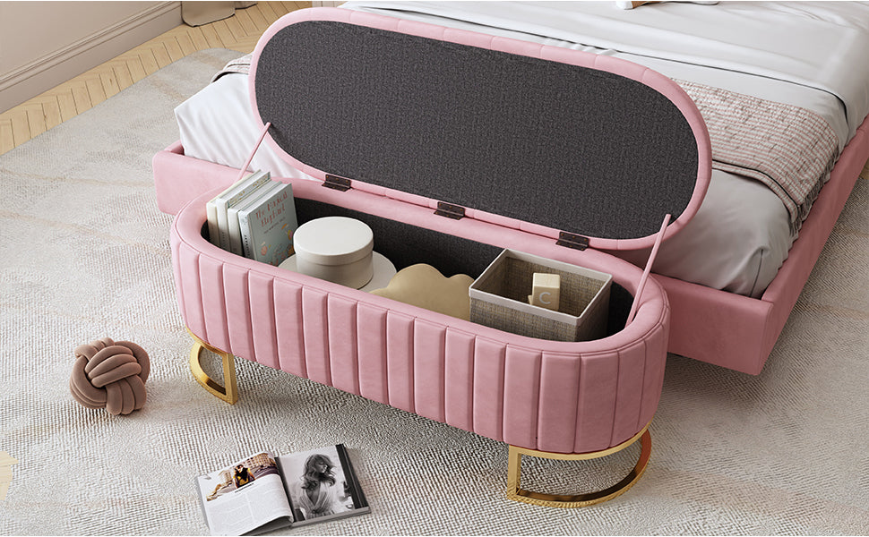 Chic Velvet Storage Ottoman with Button-Tufted Style in Pink