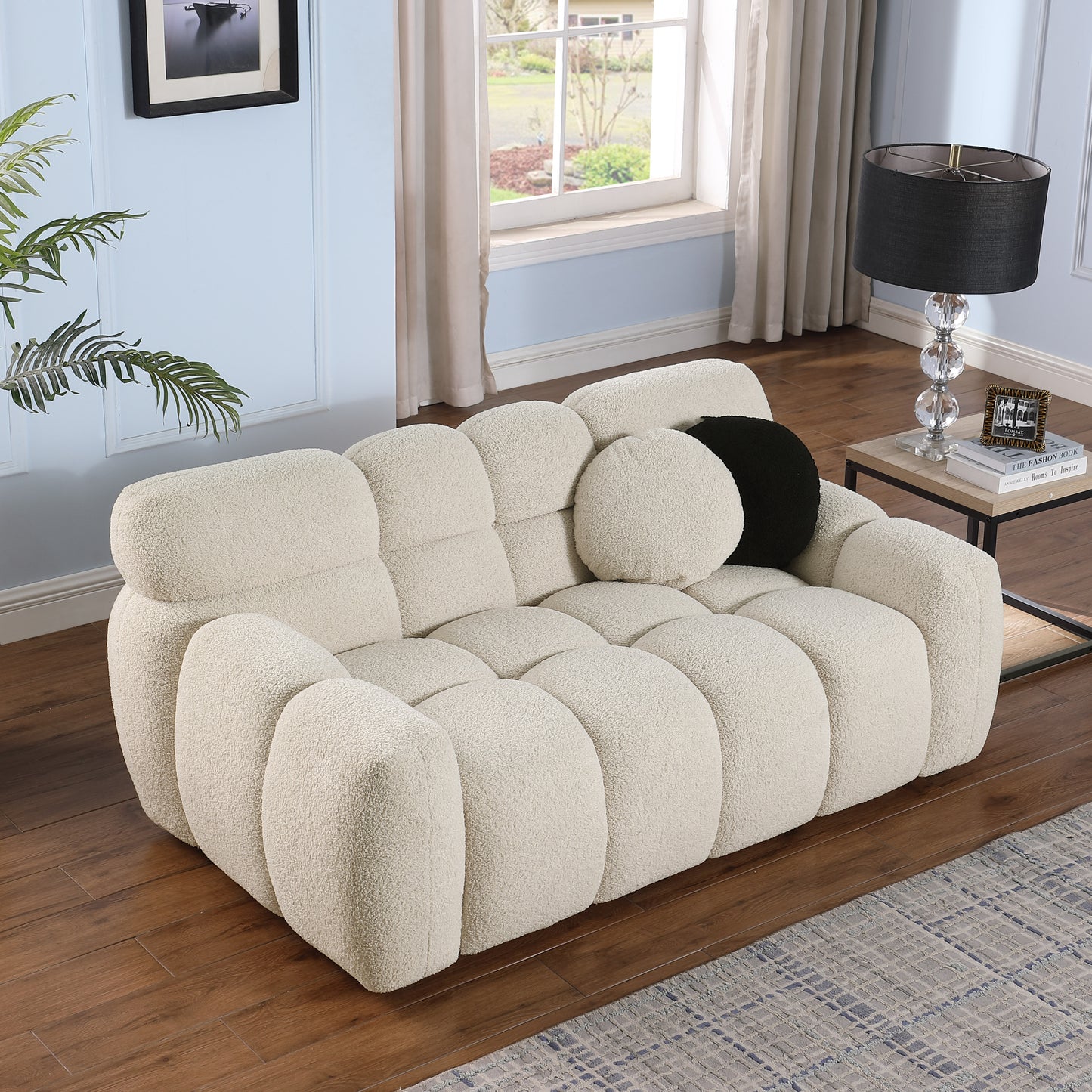 Cozy Beige Boucle Marshmallow Sofa for Two