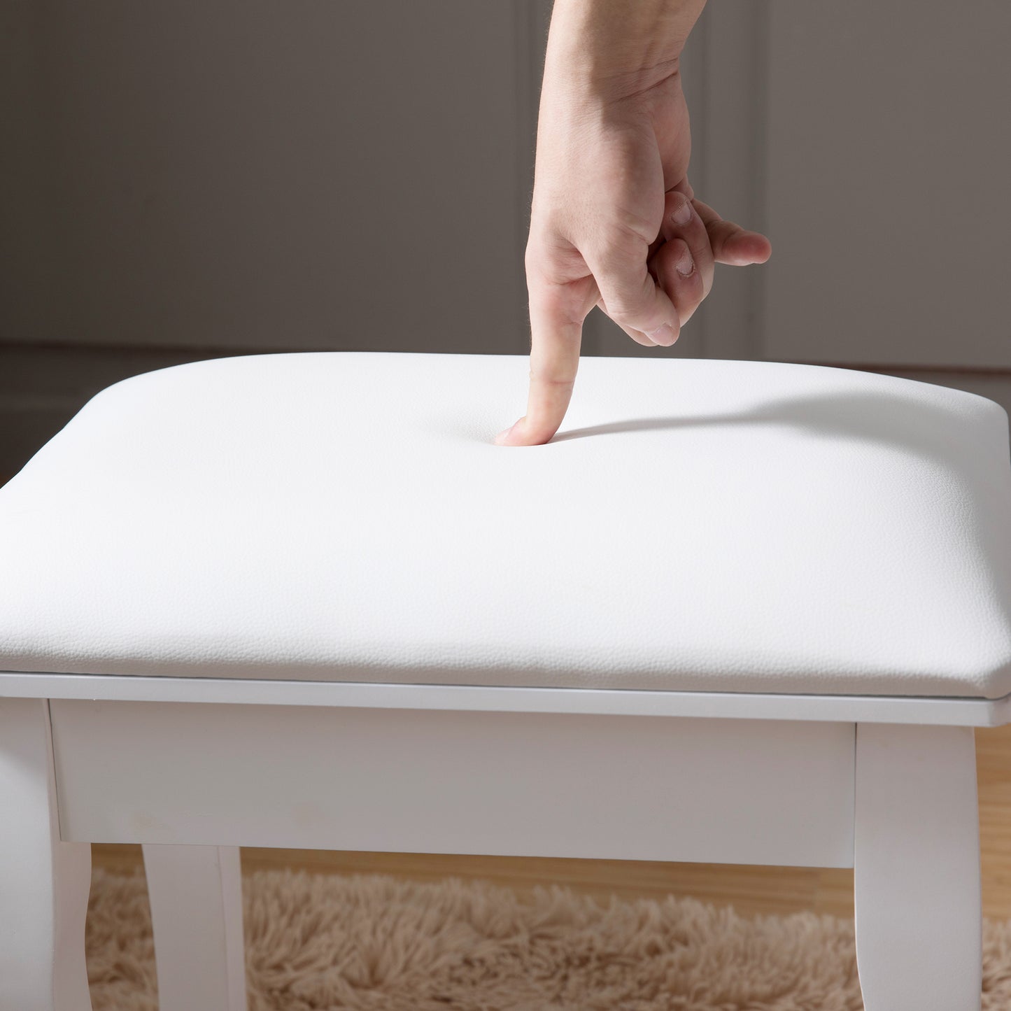 Chic White Makeup Stool with Cozy Cushion