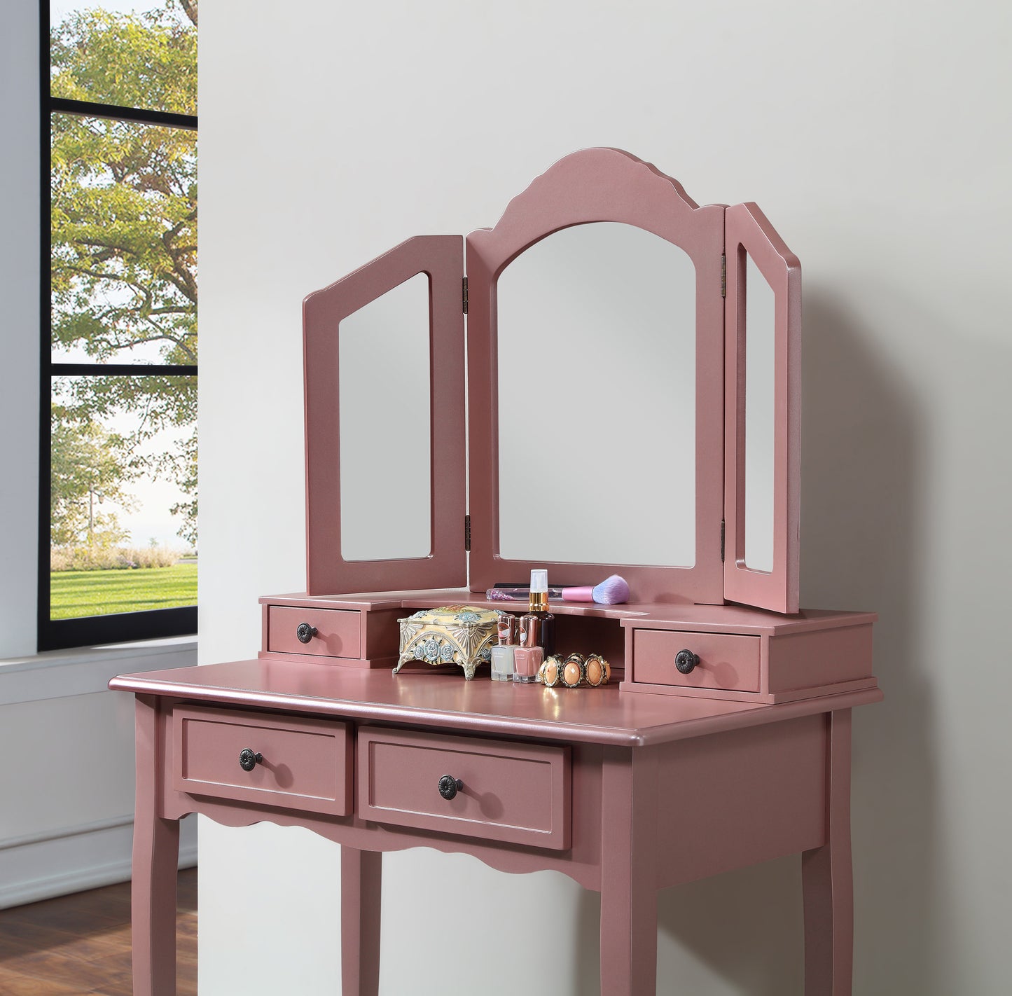 Rose Gold Vanity Set with Stool