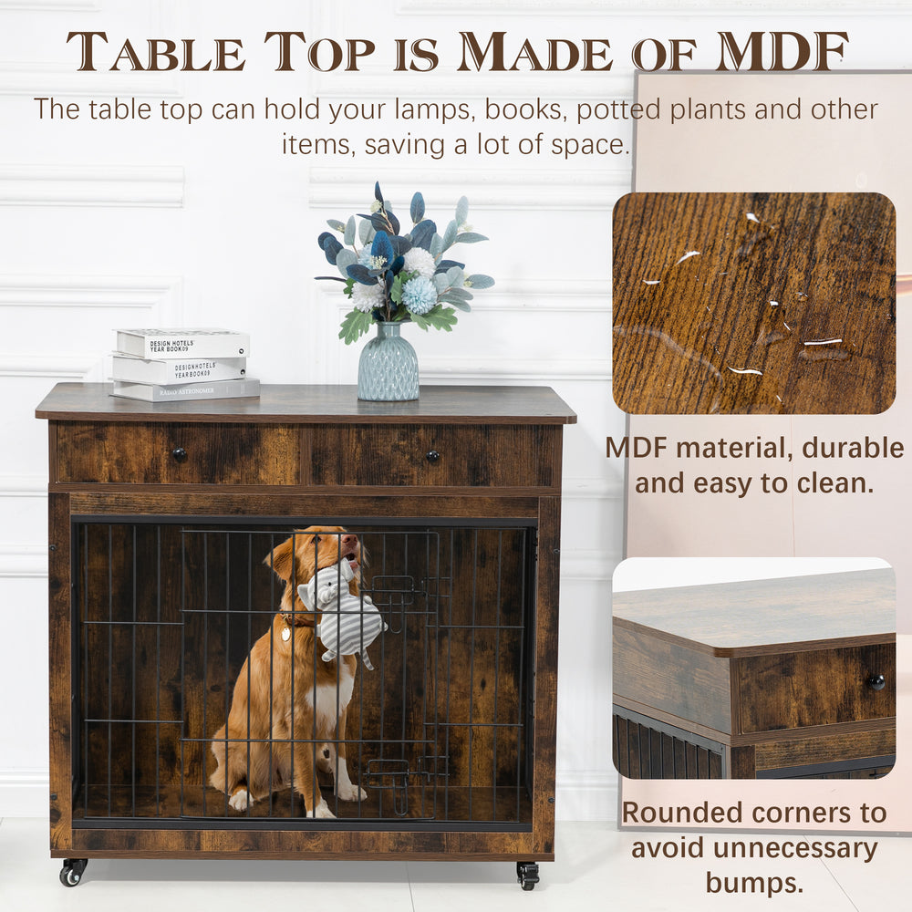 Rustic Dog Crate End Table with Storage