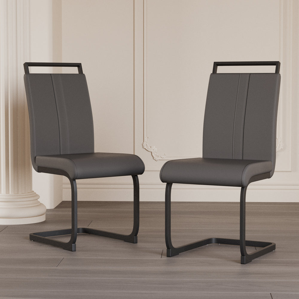 Stylish Grey Faux Leather Dining Chairs - Set of Four