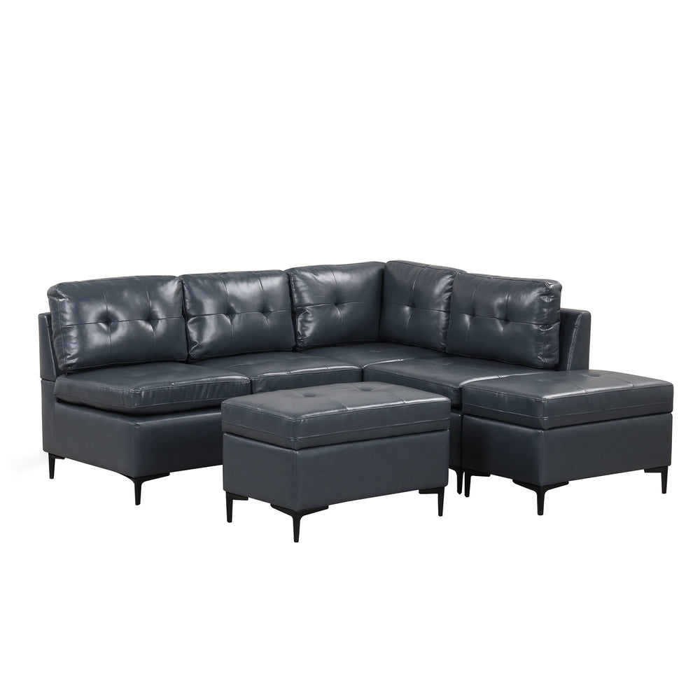 Cozy Blue L-Shaped Corner Sofa with Storage Ottomans