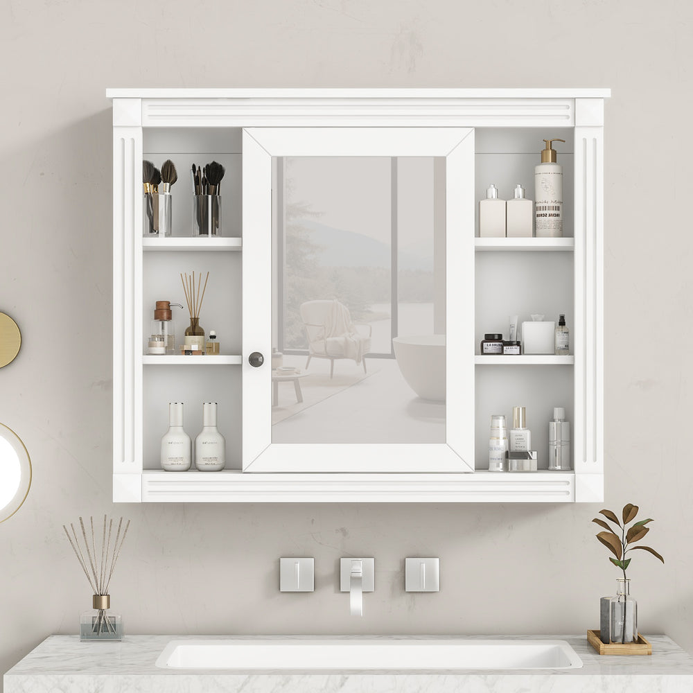 Sleek Mirror Storage Cabinet with Open Shelves