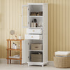 Chic Tall Bathroom Cabinet with Glass Doors & Adjustable Shelves