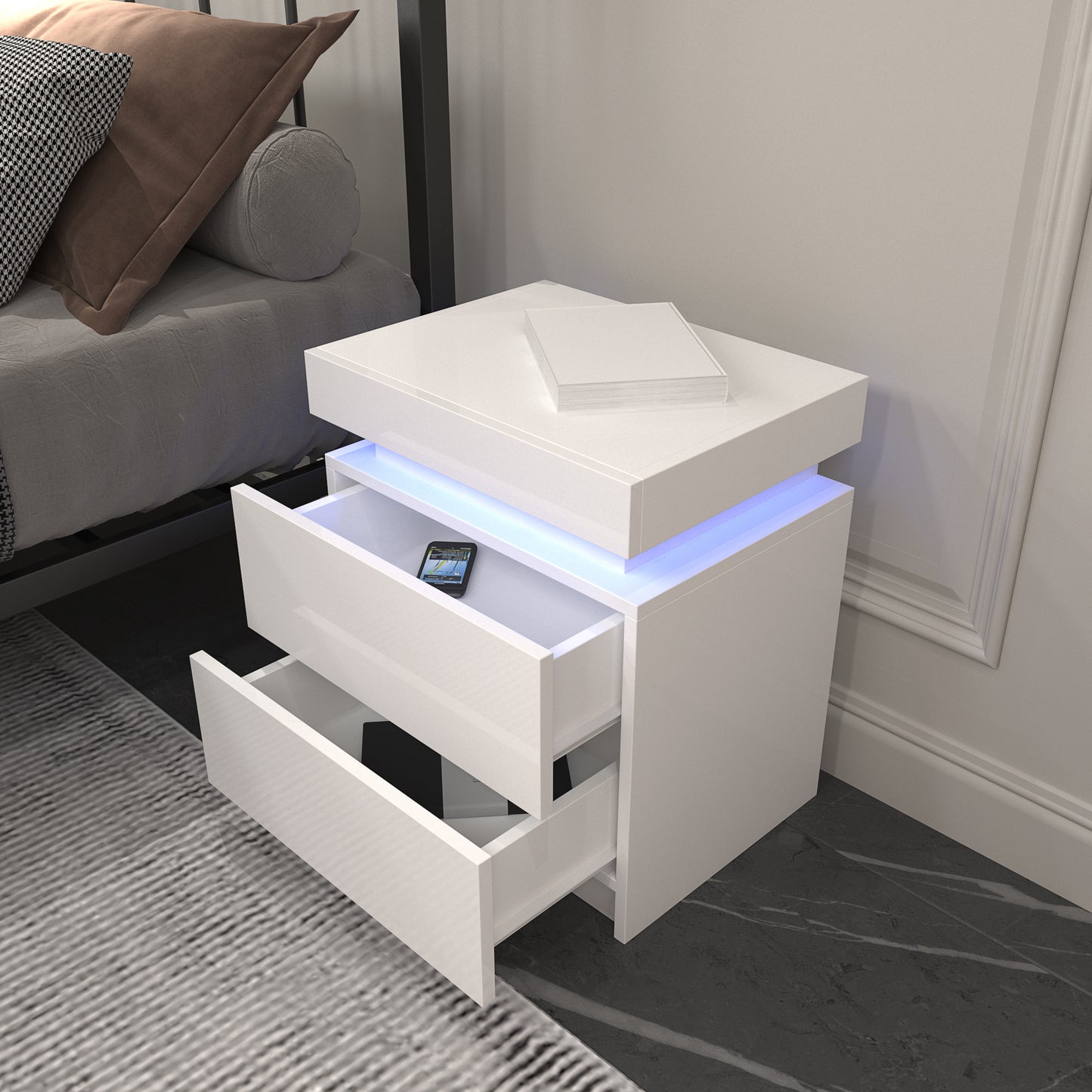 Glow White Nightstand with Storage Drawers