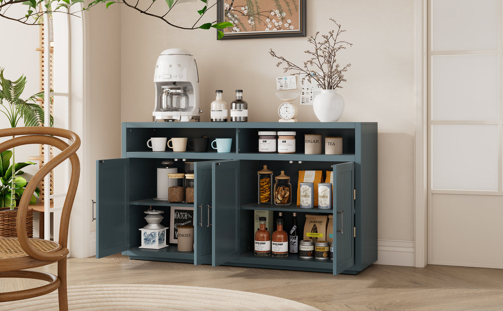 Chic Smoke Blue Sideboard with Open Shelves