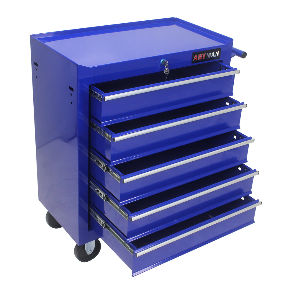 Blue Rolling Tool Cart with 5 Drawers