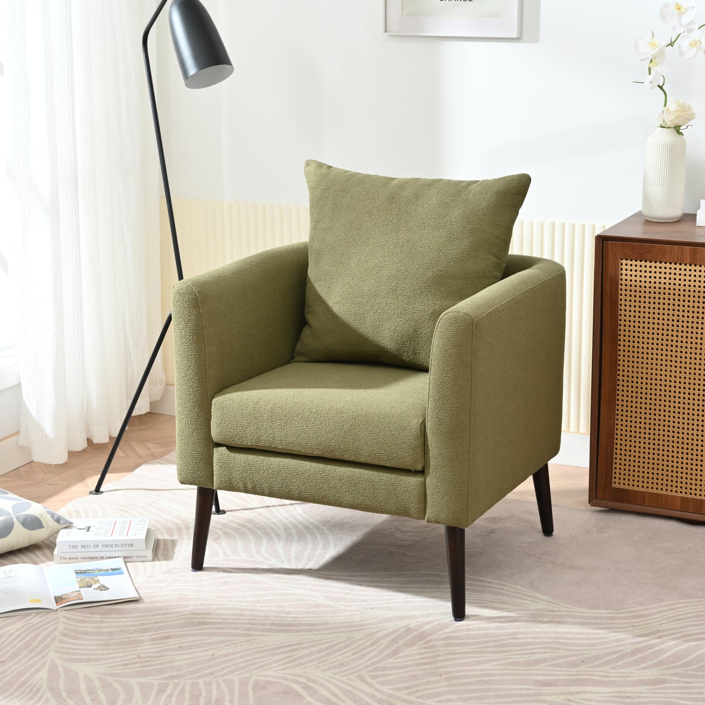 Olive Green Modern Barrel Chair