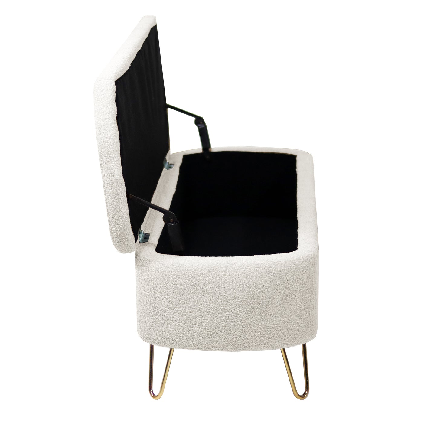 Chic Ivory Storage Ottoman with Gold Legs