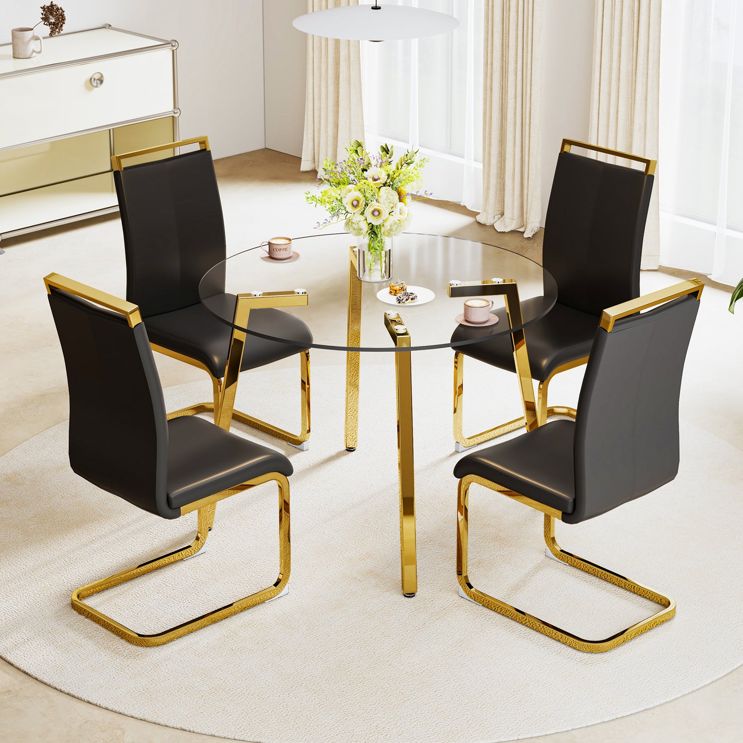 Chic Glass Round Table with Golden Legs