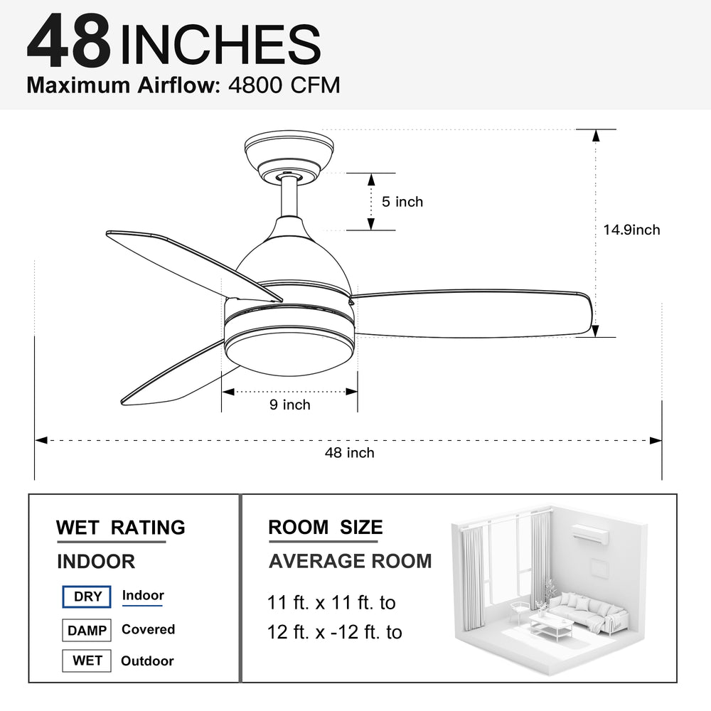 Sleek LED Ceiling Fan with Remote and Wood Blades