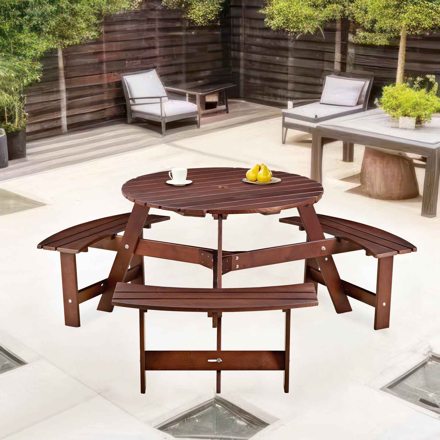 Gather & Enjoy: Spacious Round Picnic Table with Benches