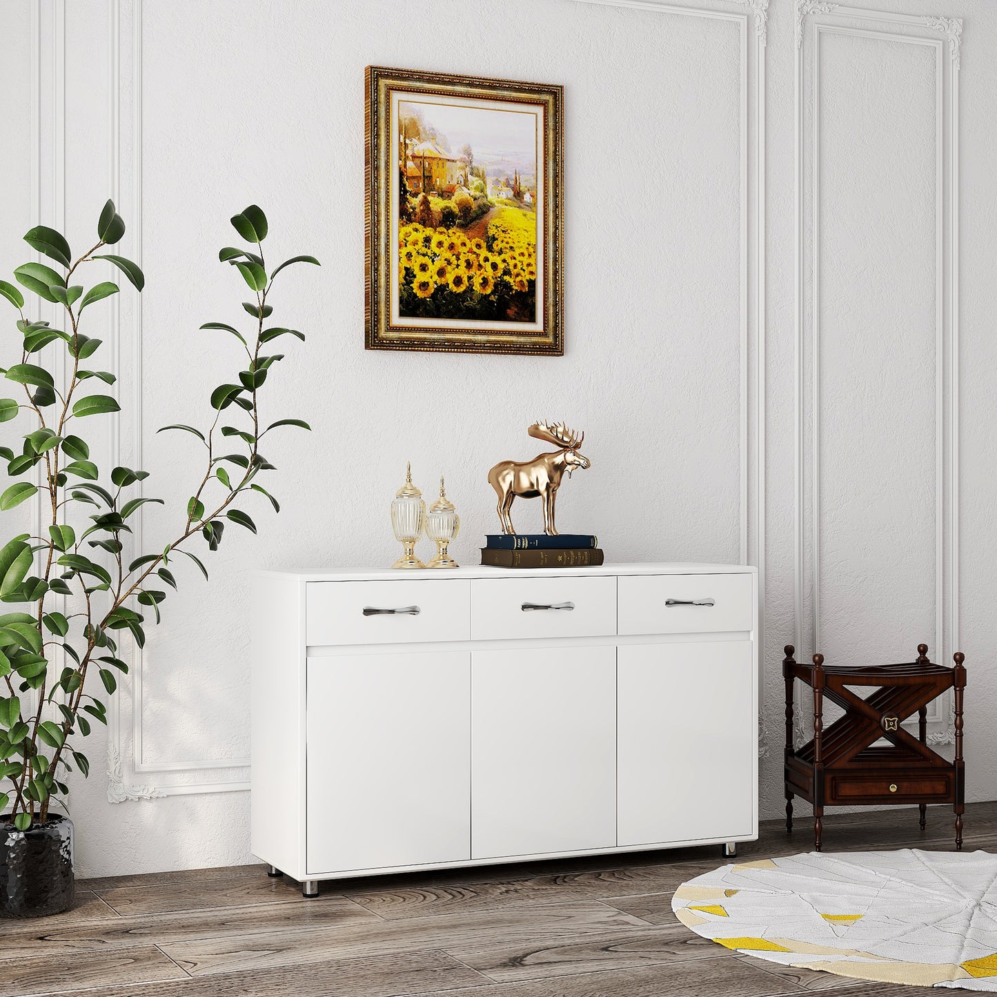 Chic White Three-Door Side Table