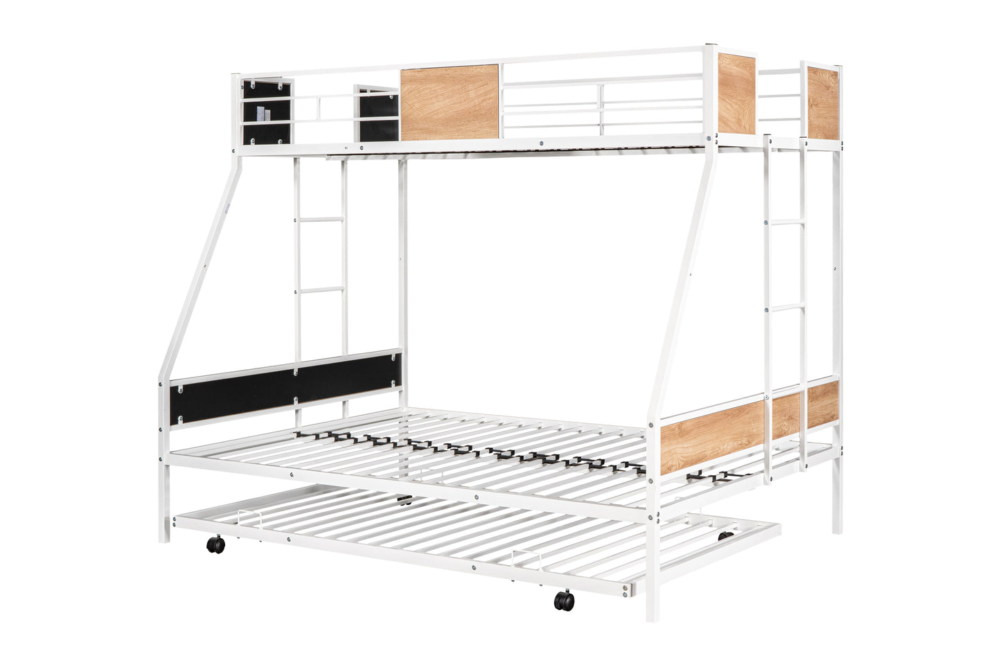 Sturdy Metal Bunk Bed with Trundle & Guardrail