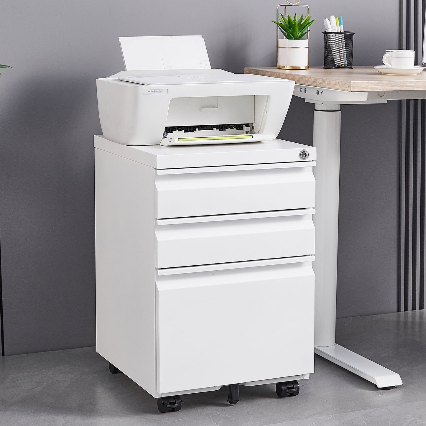 Lockable Mobile File Cabinet - Sleek Office Storage on Wheels