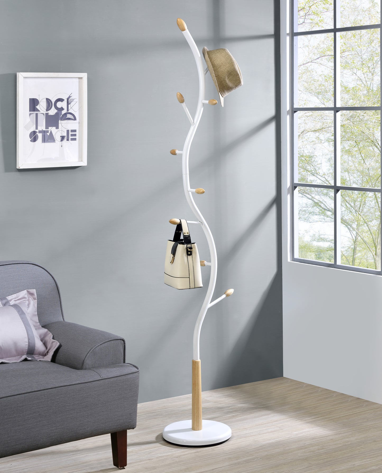 Stylish Oak & White Coat Stand