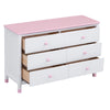 Chic Twin Bedroom Set with Nightstand and Storage Dresser in White and Pink