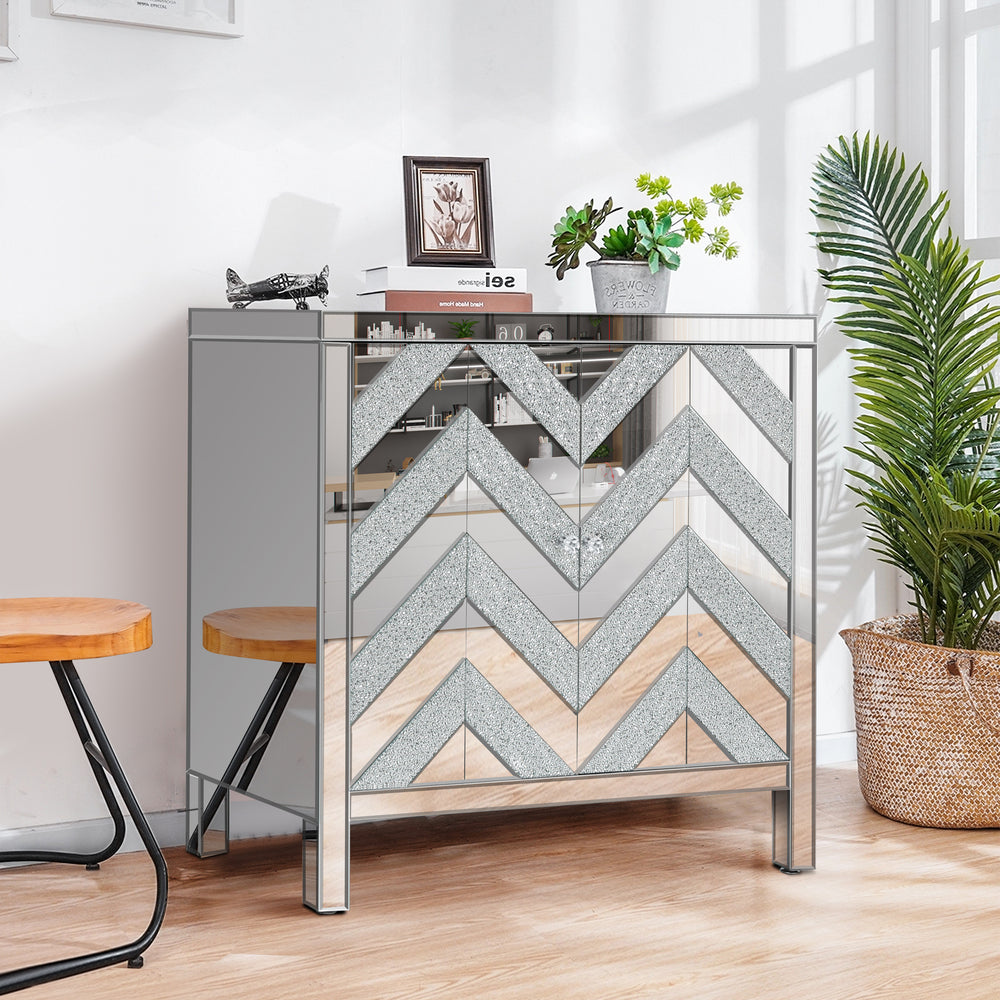 Chic Mirror-Trimmed Storage Cabinet