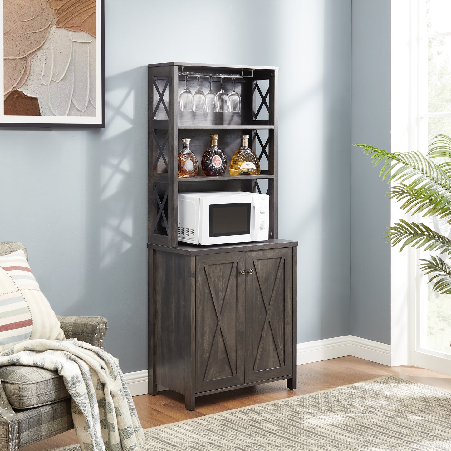 Chic Coffee & Wine Bar Cabinet with Barn Style