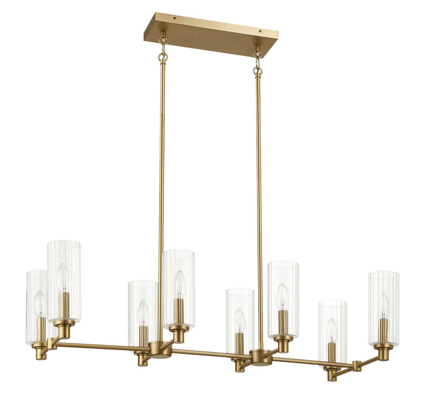 Sleek Satin Brass Island Pendant Light with Ribbed Glass