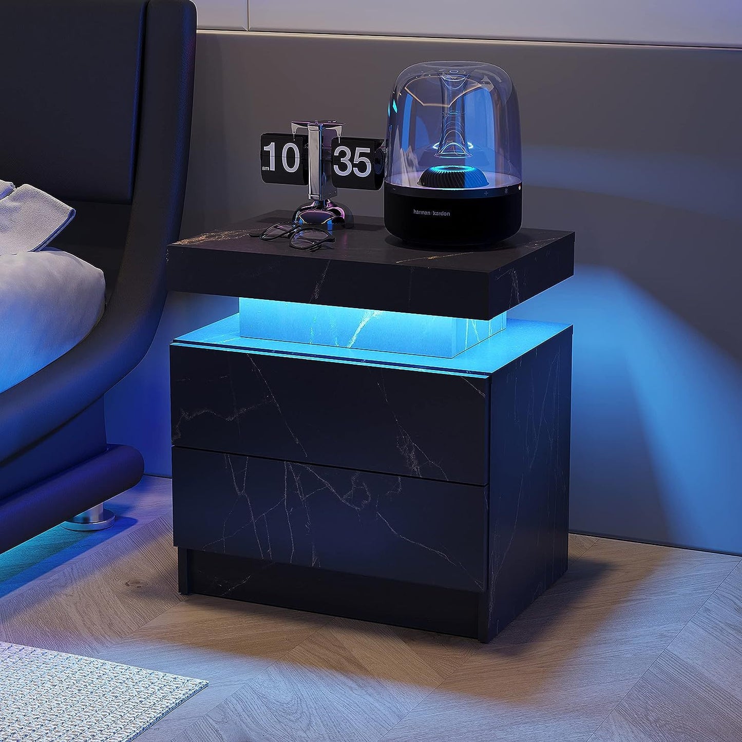 Chic LED Nightstand with Drawers