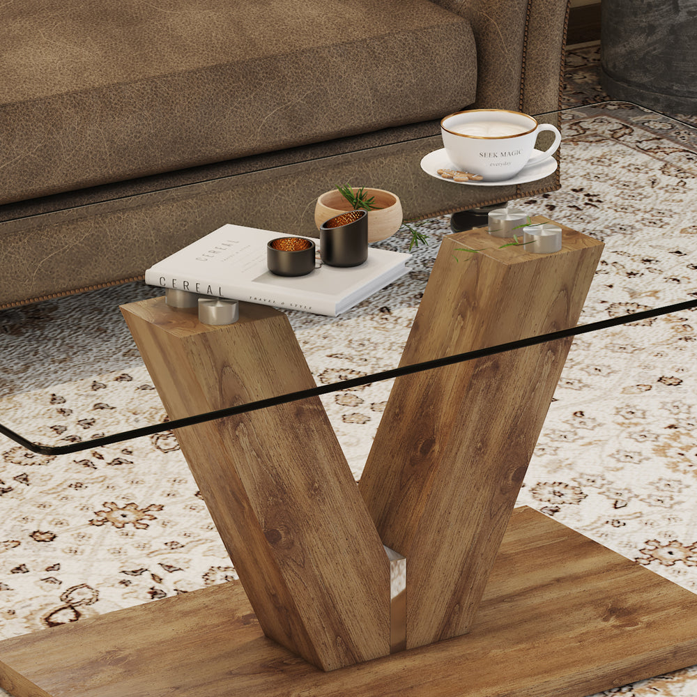 Sleek Glass & Wood Coffee Table