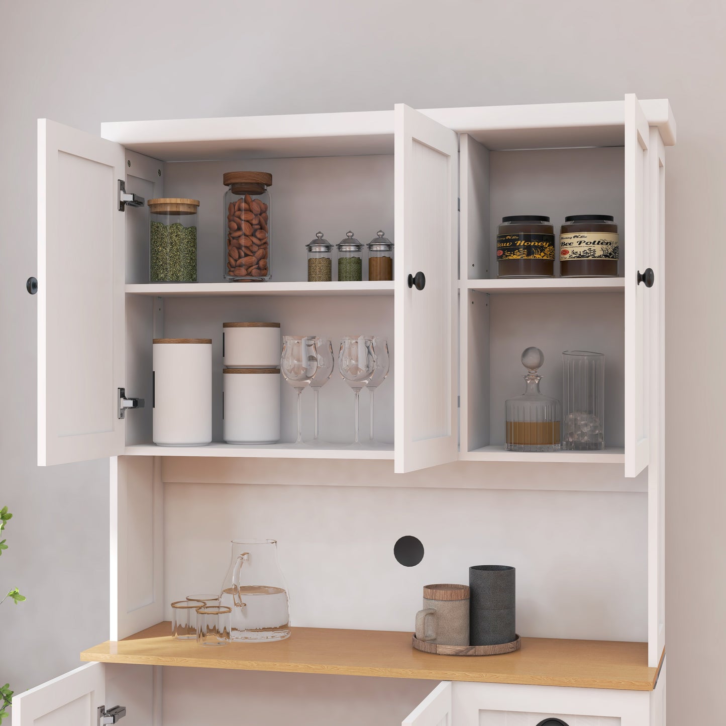 Chic White Pantry & Microwave Stand with Adjustable Shelves