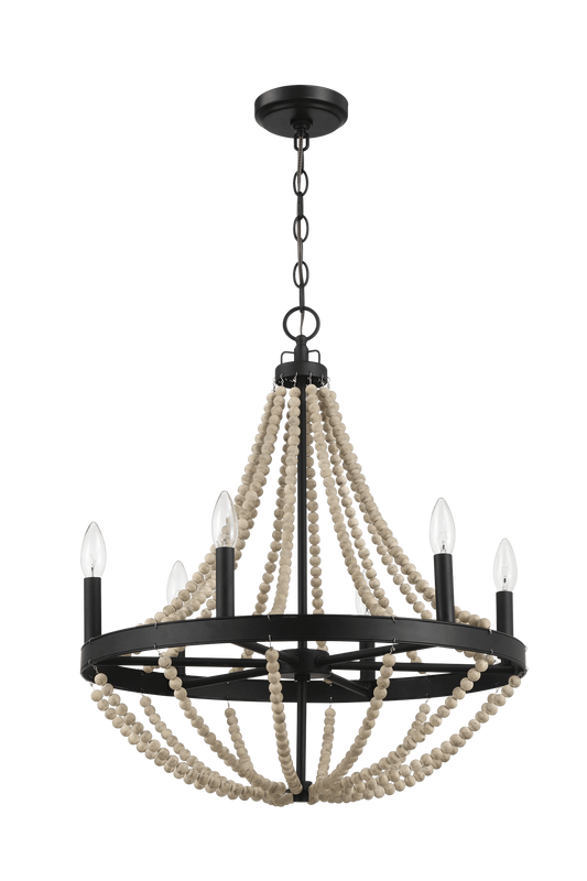 Chic Farmhouse Wood Bead Chandelier