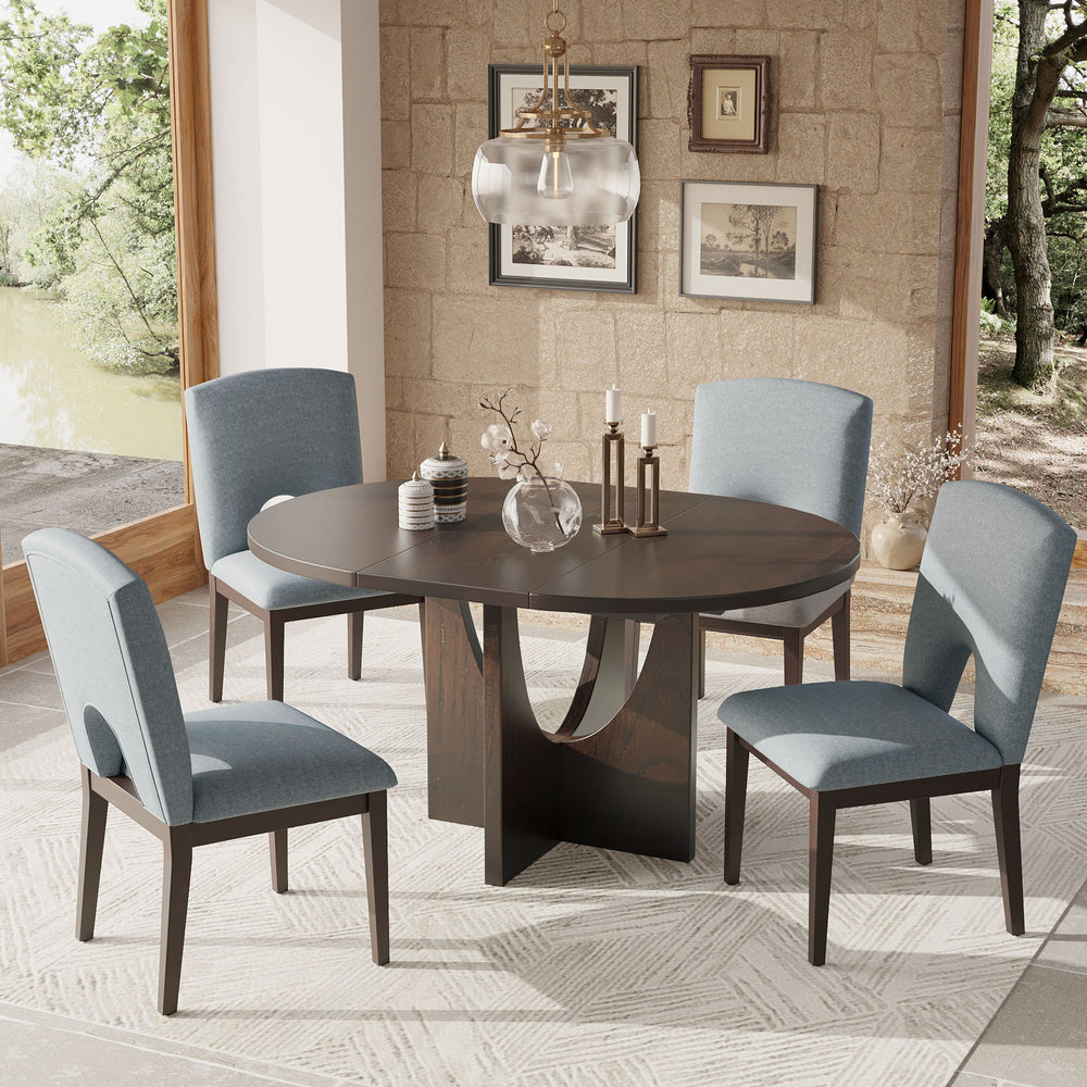 Cozy Expandable Dining Set with Removable Leaf in Espresso and Gray