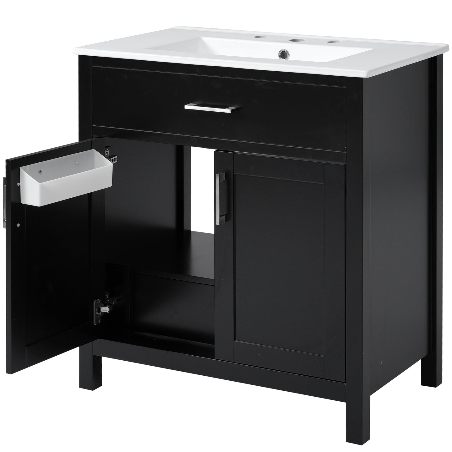 Chic Compact Bathroom Vanity with Ceramic Sink and Smart Storage