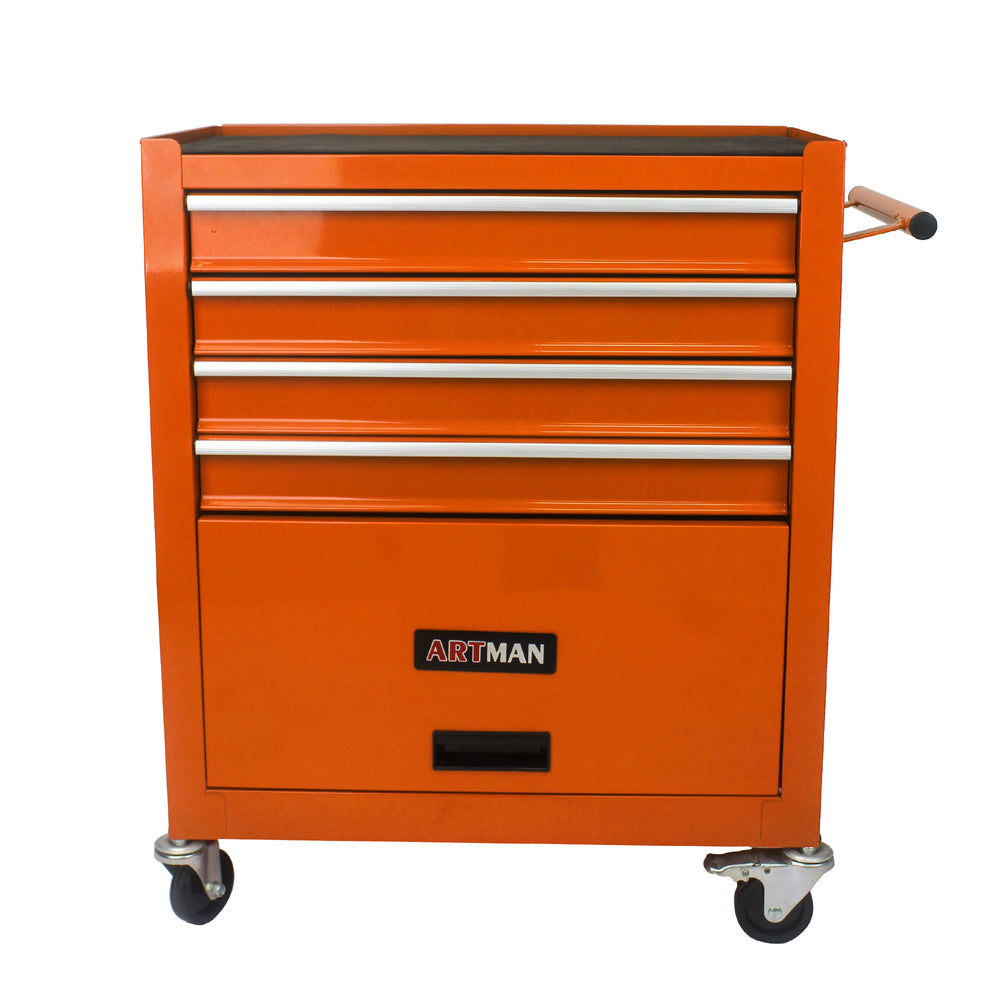 Rolling Orange Tool Cart with 4 Drawers