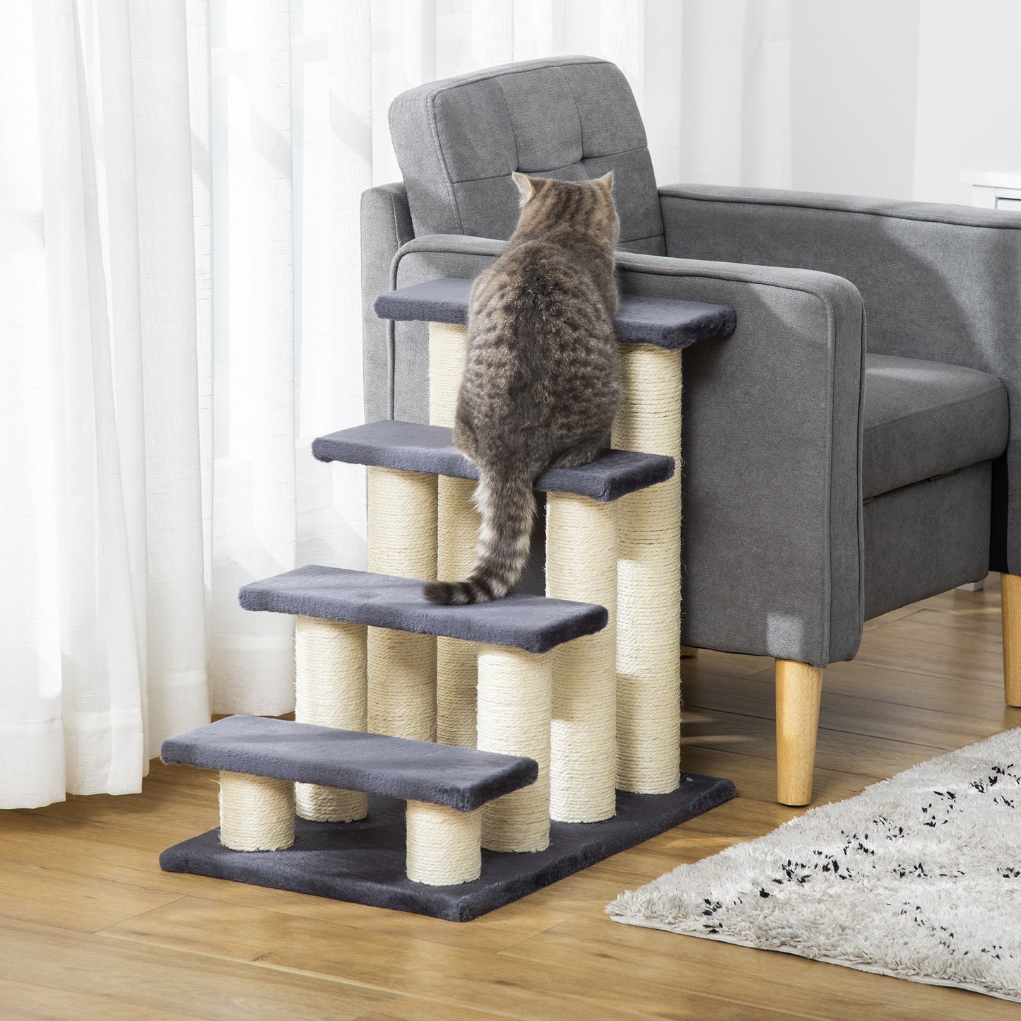 PawHut Cozy Cat Climber with Fun Steps and Scratching Post