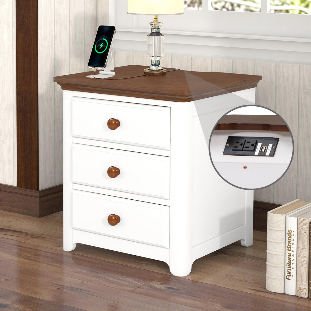 Chic Wooden Nightstand with USB Ports and Ample Storage