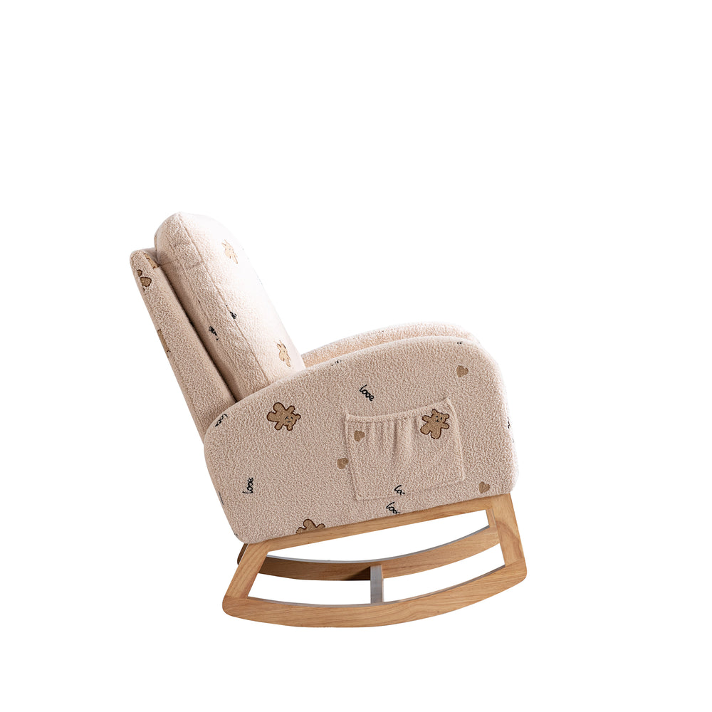 Cozy Mid-Century Rocking Chair with Pocket - Beige Boucle