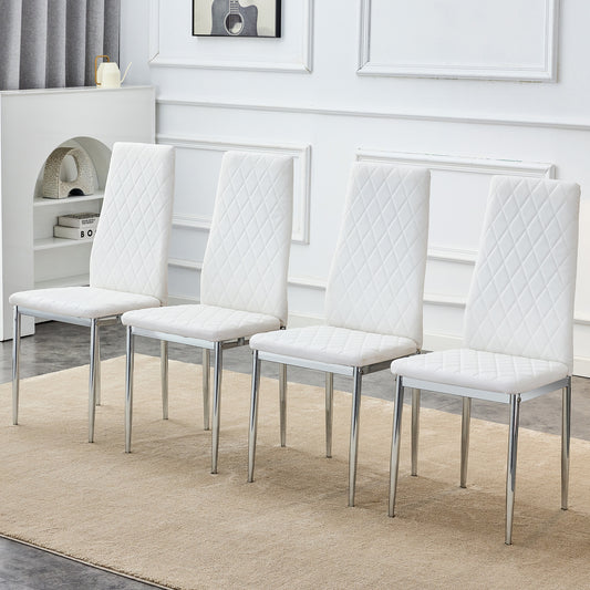 Chic Armless Dining Chair Set - Sleek Metal Legs & Modern White Design