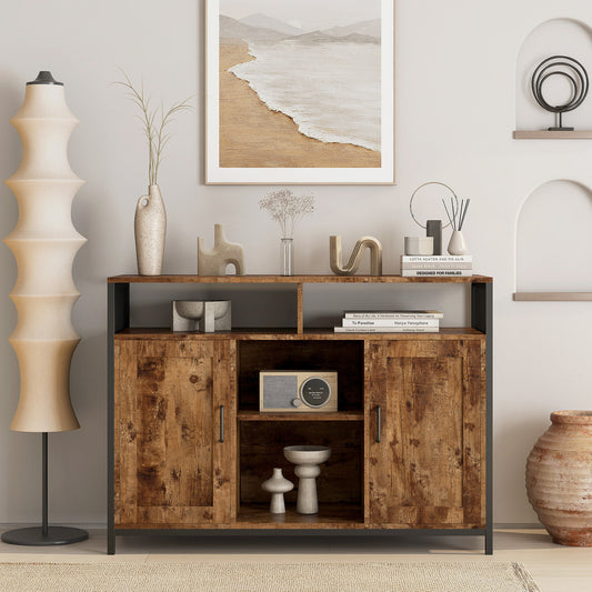 Rustic Industrial Sideboard with Open Shelves