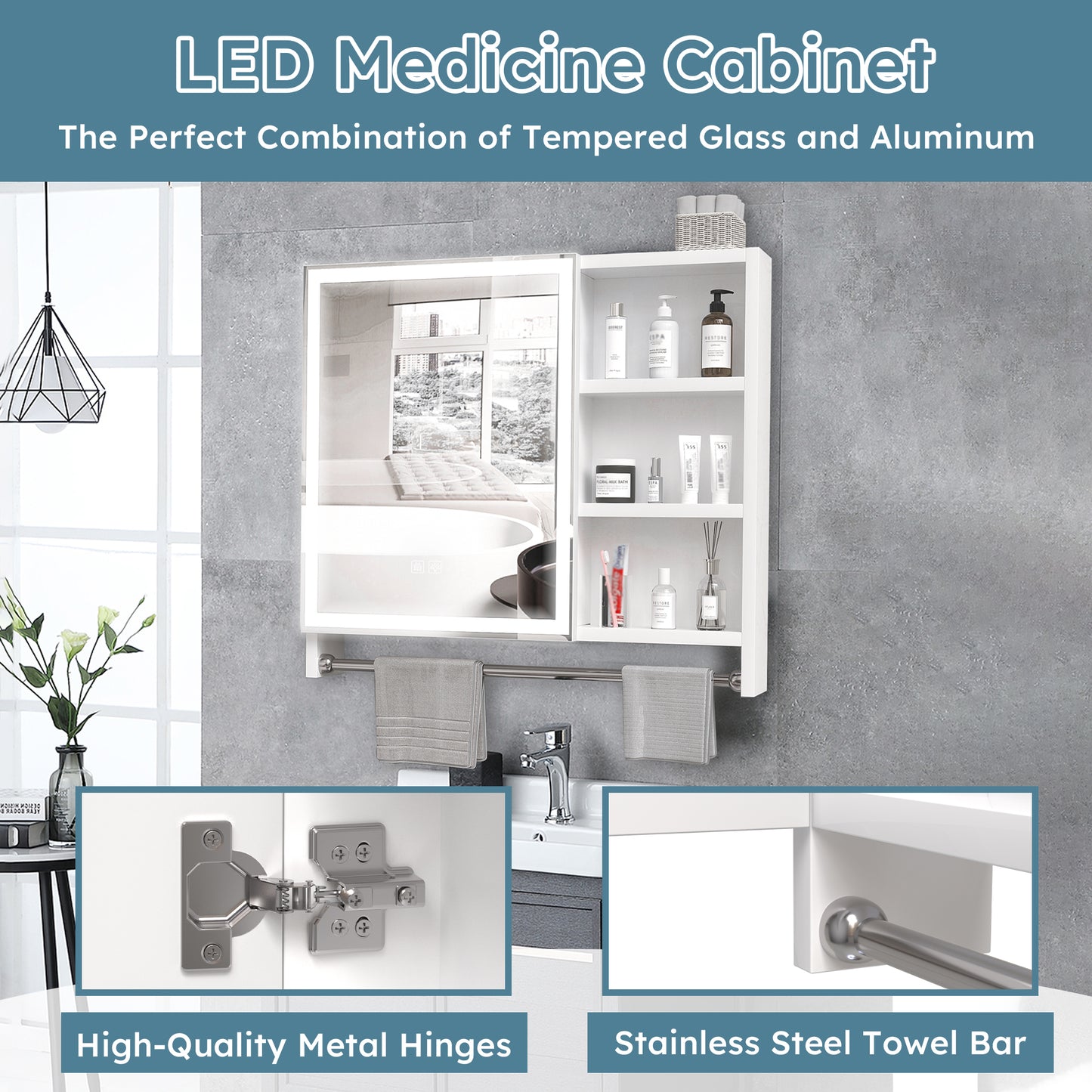 Sleek LED Bathroom Cabinet with Mirror and Towel Rack