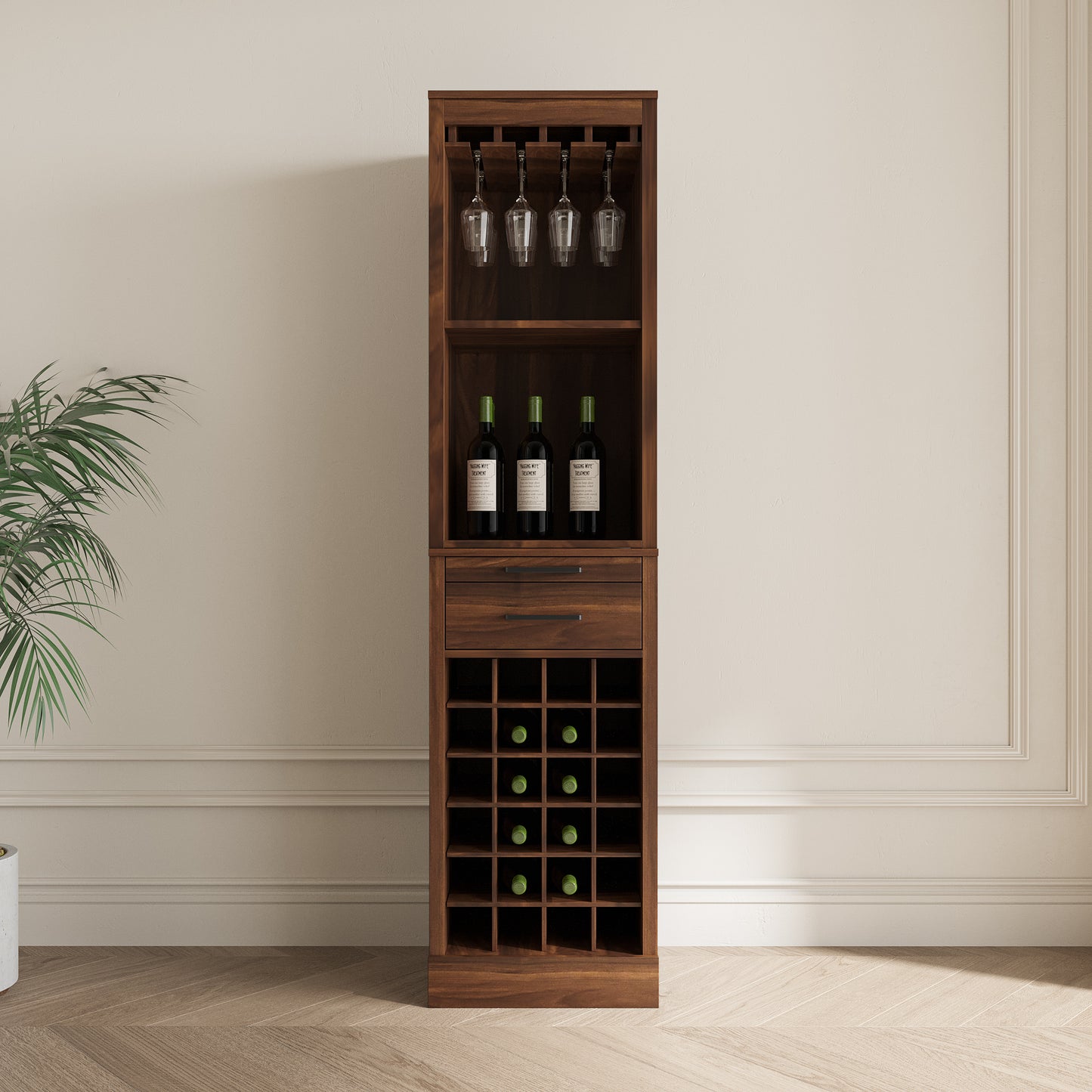 Walnut Wine Bar with Hutch & Stylish Storage