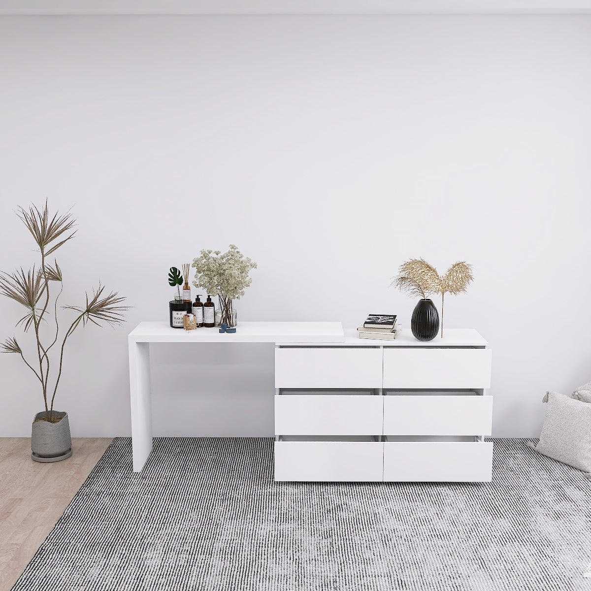 Chic White 6-Drawer Vanity Chest