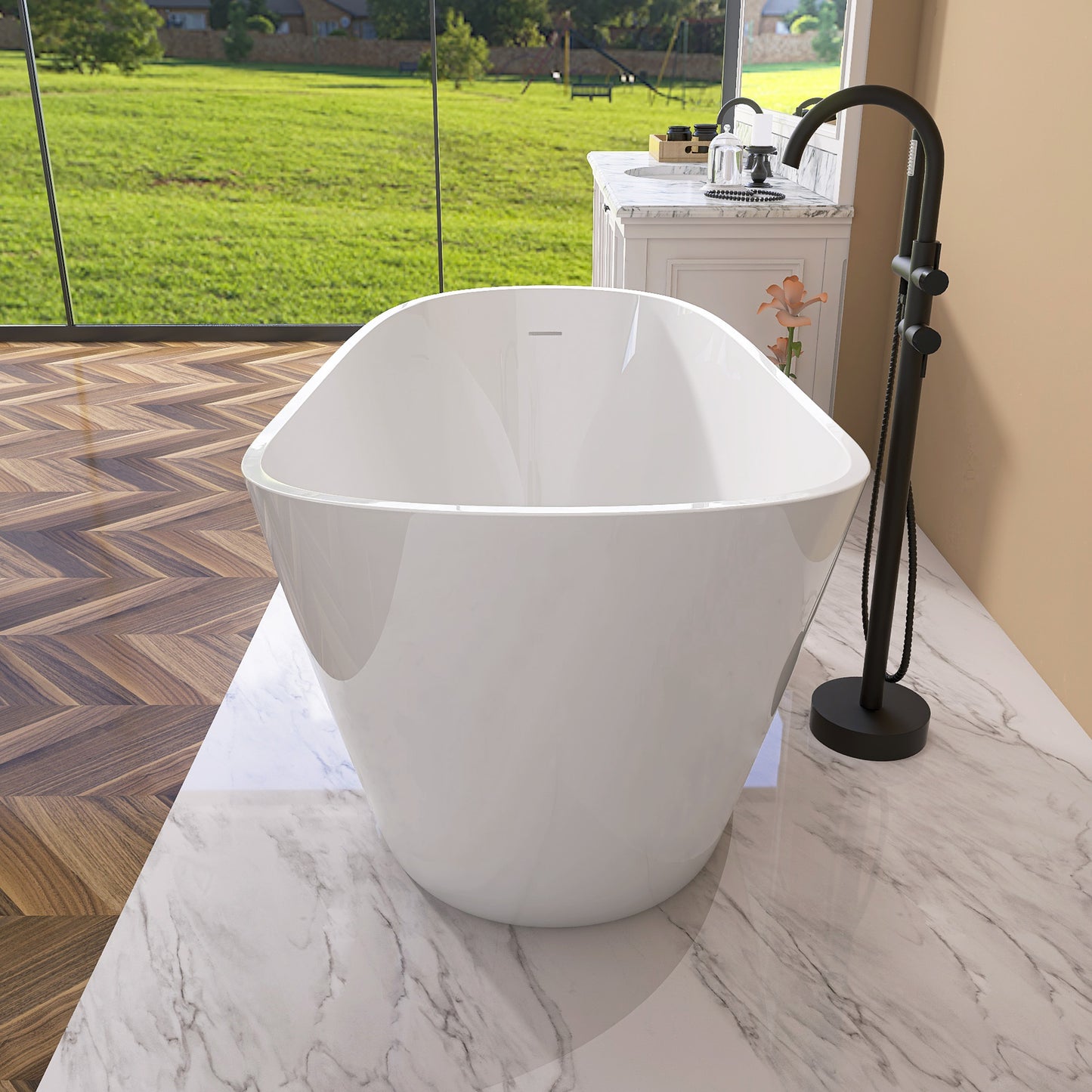 Classic Oval Soaking Tub - Stylish Free-Standing Bath with Chrome Drain