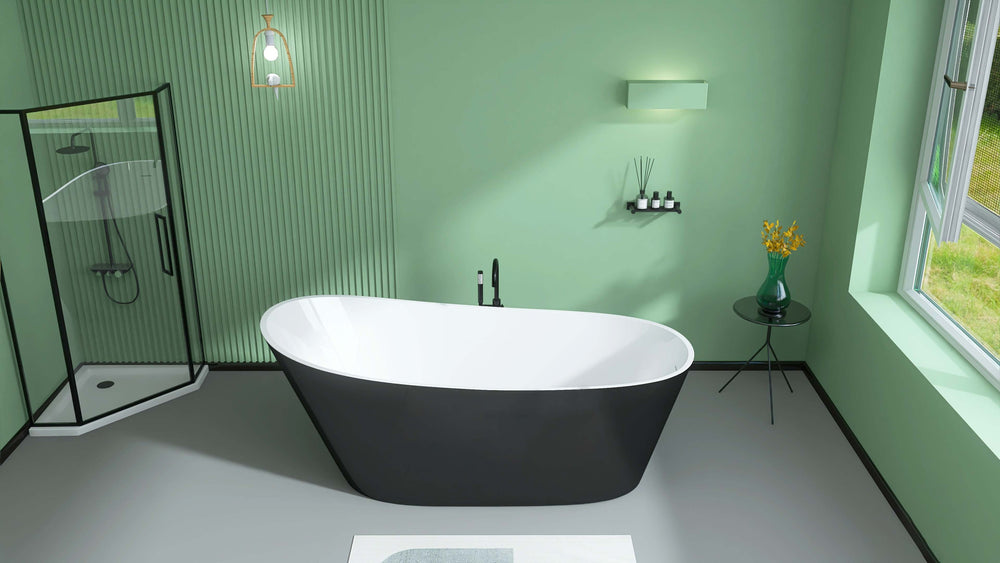 Sleek Oval Soak Tub - Stylish Adjustable Freestanding Bathtub with Easy Drain